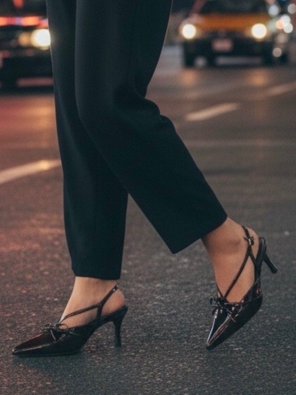 Madden Girl Vixen Bow Slingback Patent Kitten Heel Pumps Black Womans 7M